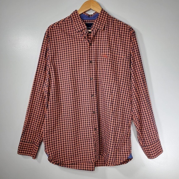 Tommy Bahama Long Sleeve Button Down Shirt Plaid Orange Blue Size Medium - Picture 7 of 8